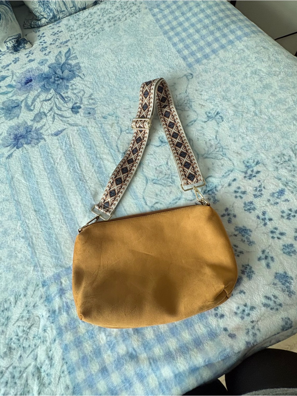 Versatile Mustard Crossbody Bag with Patterned Adjustable Strap- Never Used! NEW